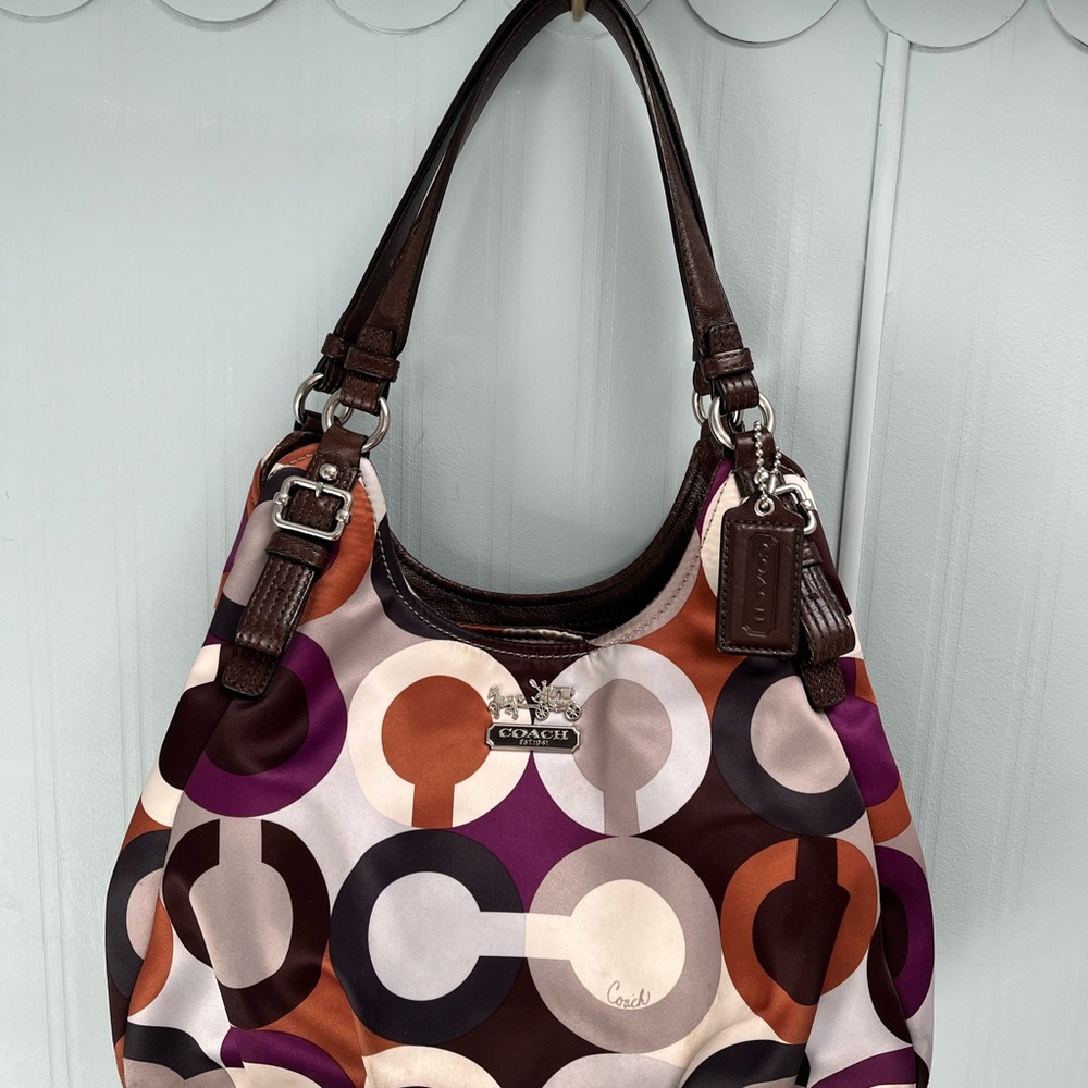 Coach Purple and Brown Shoulder Bag with Signature Design